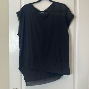 DKNY Asymmetrical Cap Sleeve Semi Sheer Blouse Black XL
